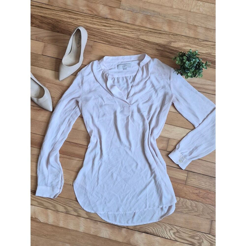 LOFT Pale Pink Long-Sleeve V-Neck Blouse